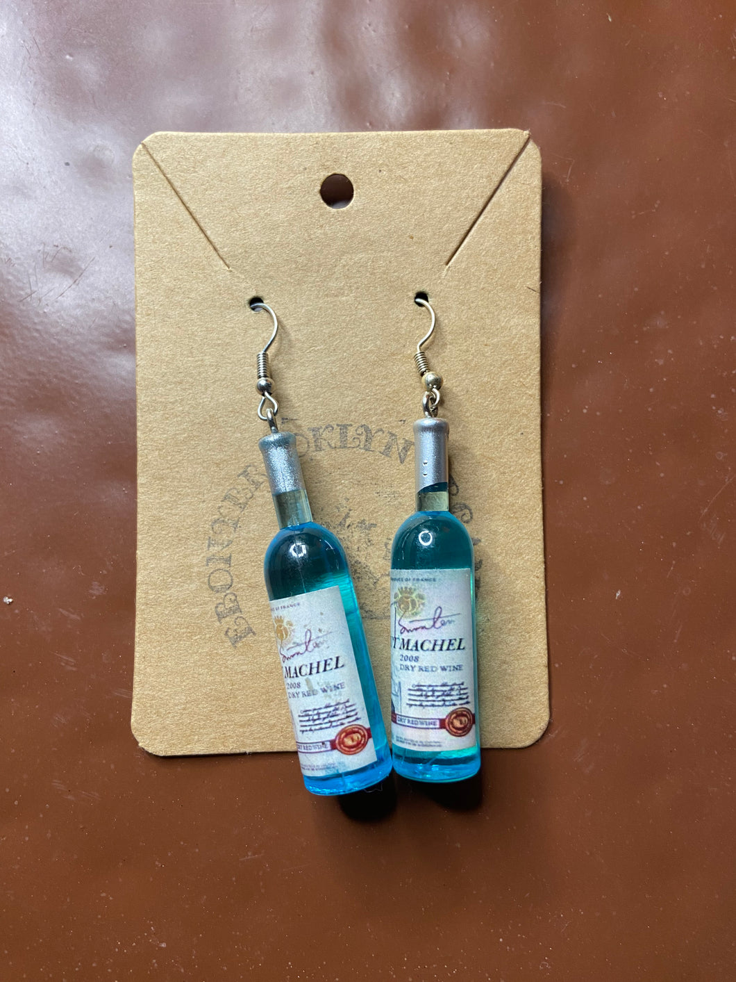 Blue Wine bottle earrings