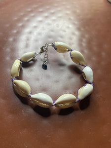 Cowrie silver and purple wrapped anklet